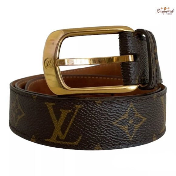 Authentic Louis Vuitton Monogram Canvas Leather Ellipse Gold Buckle Belt 85/34 - Picture 1 of 12
